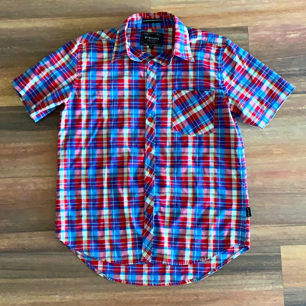 PK Cuffs Plaid Short Sleeve Button Down Shirt